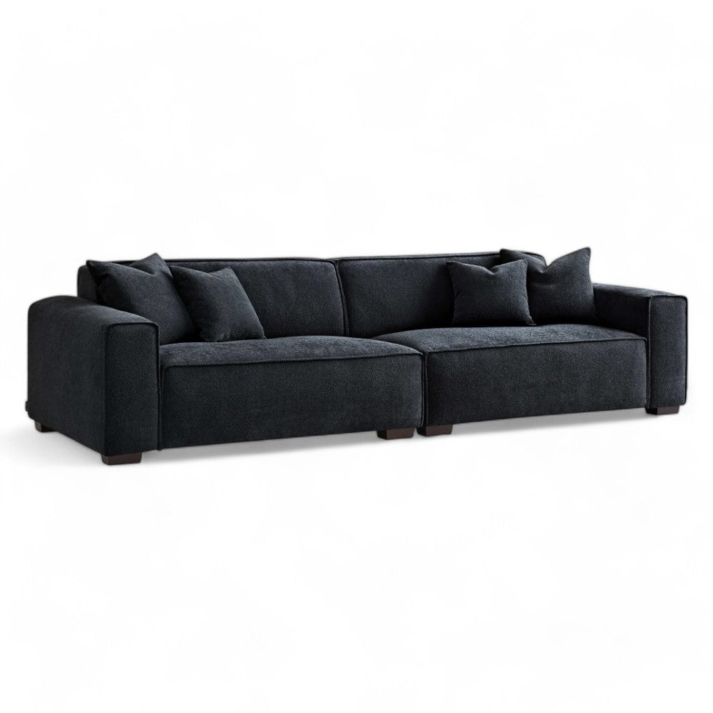 Aluxo Dakota 4 seater with Footstool/Chaise in Midnight Boucle