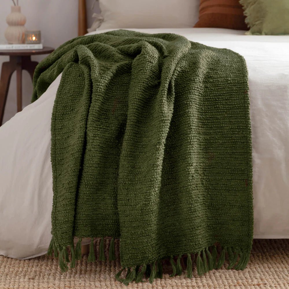 Candar Textured Boucle Throw Green