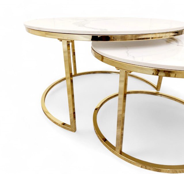 Cato Nest of 2 Gold & White Sintered Stone Tops Coffee Tables