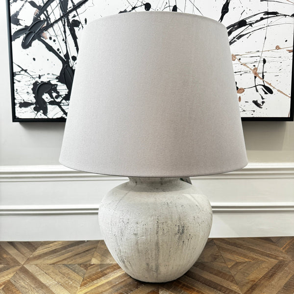 Darcy Antique White Round Table Lamp With Linen Shade
