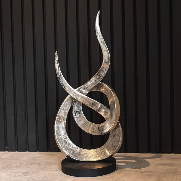 Entwined Flame Silver Aluminium Sculpture Large