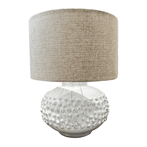 Glass Urn Table Lamp With White Linen Shade