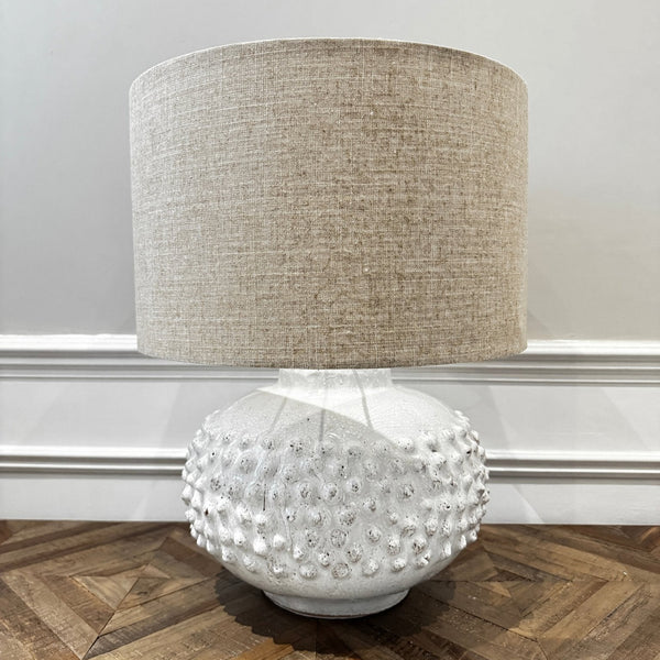 Glass Urn Table Lamp With White Linen Shade