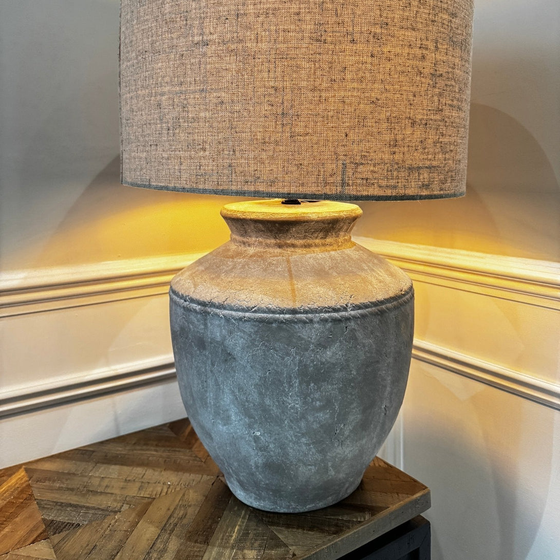 Grey Marble Effect Lamp & Cream Shade