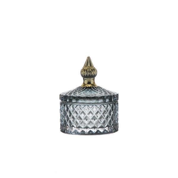 Grey Textured Glass Jar Small - Muted Gold Handle