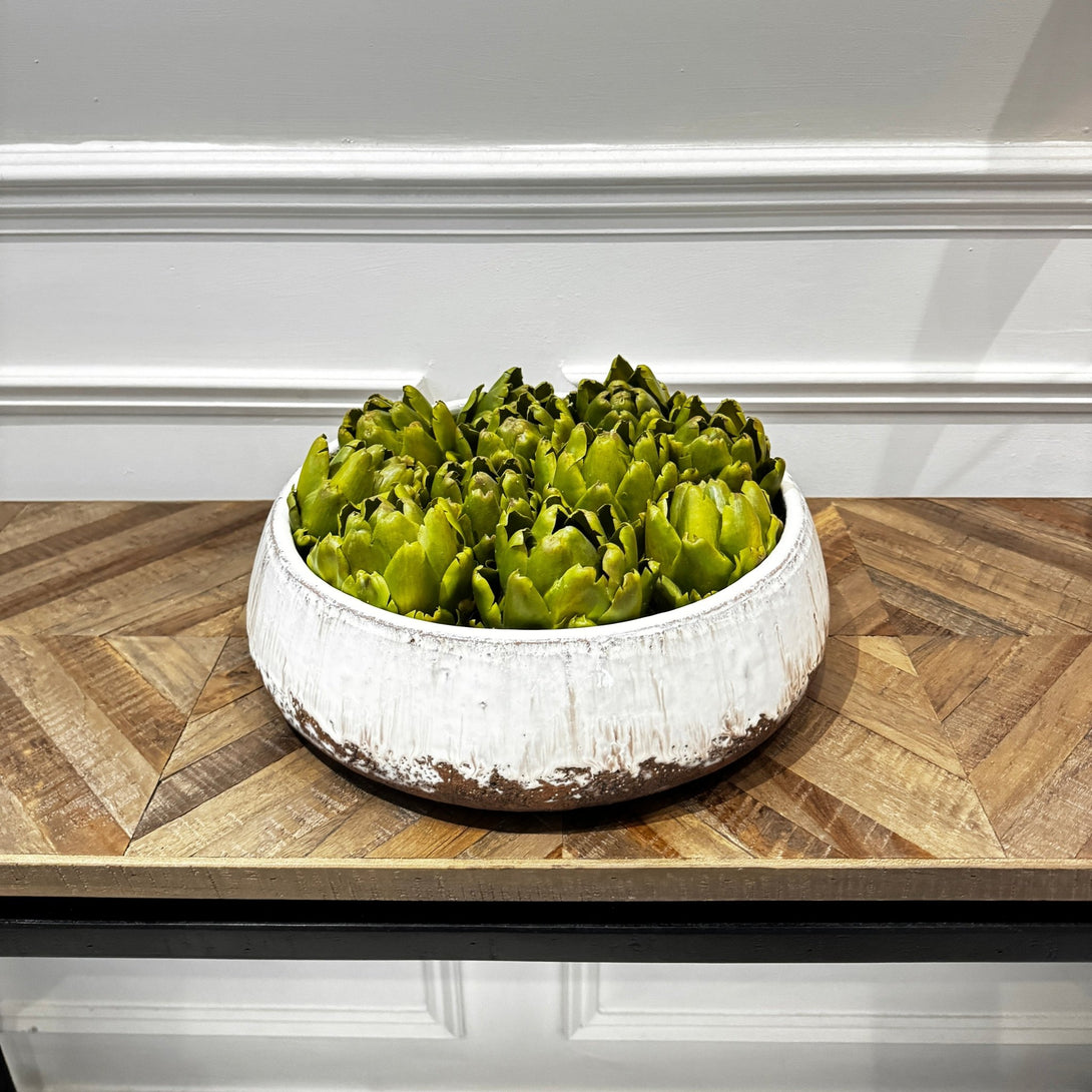 Large Aged Cream Terracotta Bowl Dark Brown