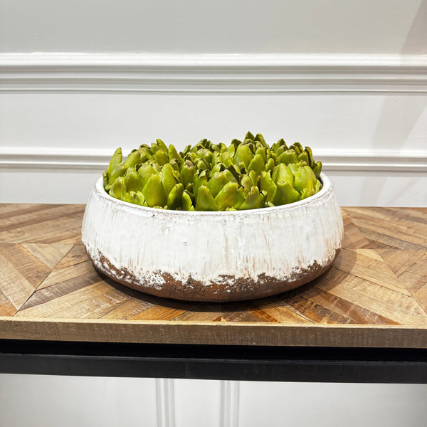 Large Aged Cream Terracotta Bowl Dark Brown