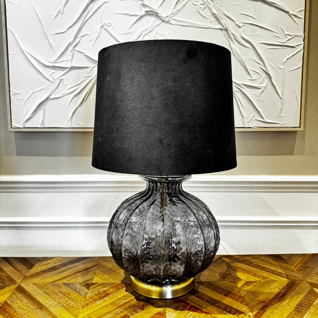 Luxton Glass Fluted Lamp With Black Velvet Shade
