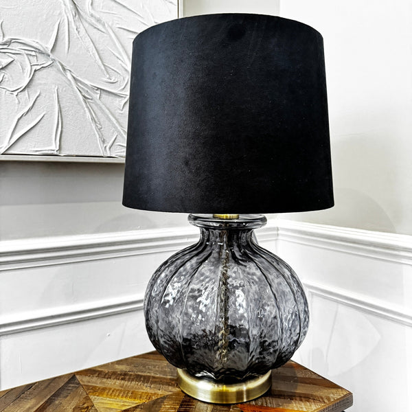 Luxton Glass Fluted Lamp With Black Velvet Shade