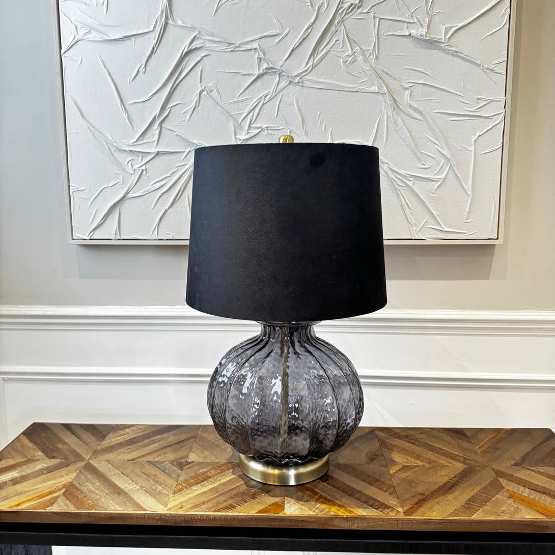 Luxton Glass Fluted Lamp With Black Velvet Shade