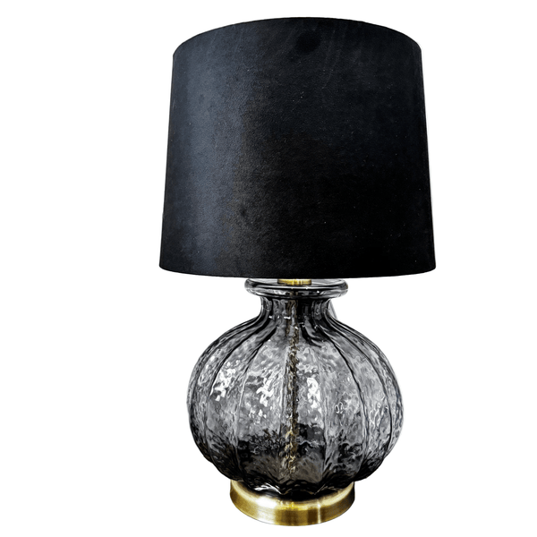 Luxton Glass Fluted Lamp With Black Velvet Shade