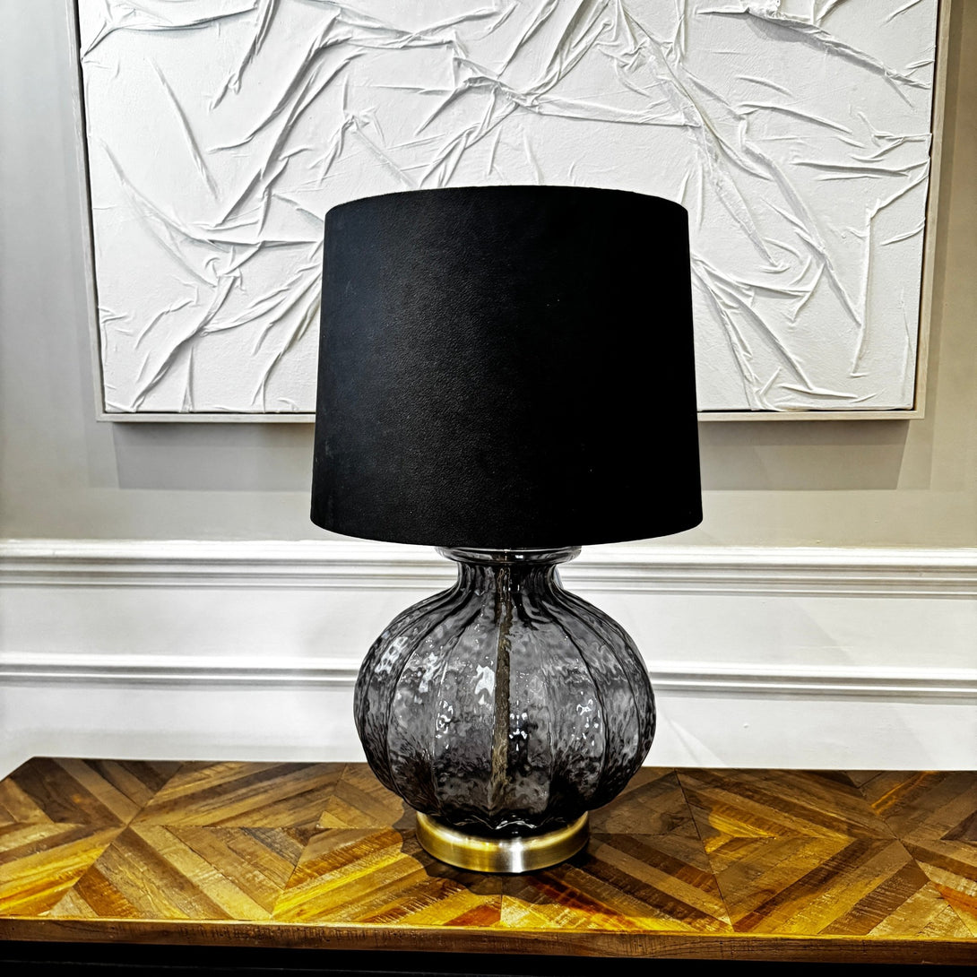 Luxton Glass Fluted Lamp With Black Velvet Shade