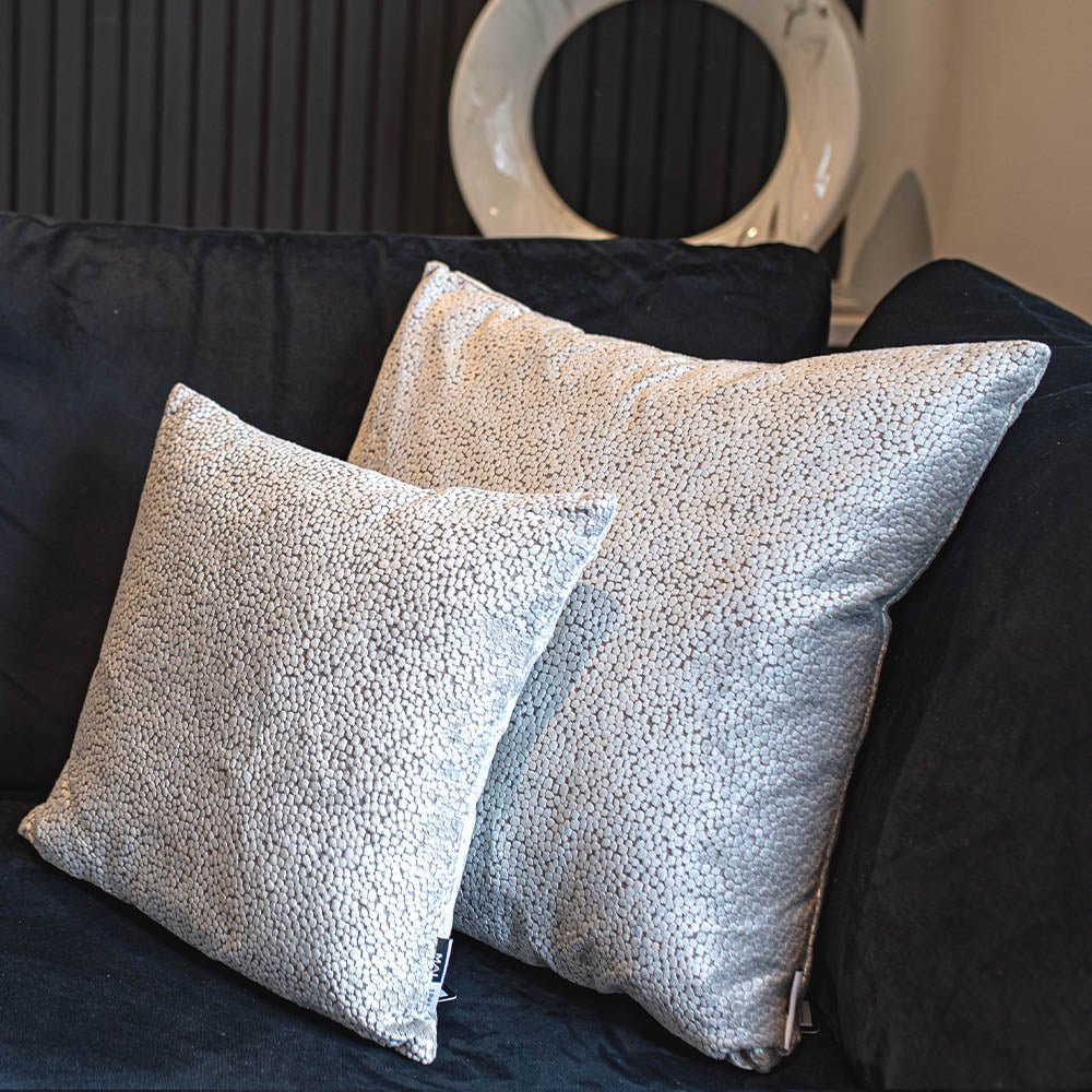Malini Bingham Velvet Cushion Cream Colour Feather Filling 43 cm 56 cm Sizes Medicci Home Interiors