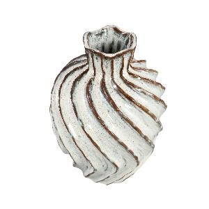 Marel White Round Ceramic Vase Swirl Lines Medium