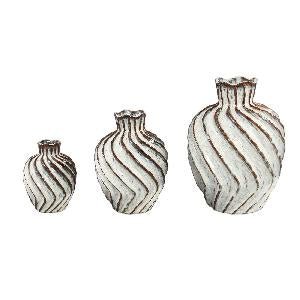 Marel White Round Ceramic Vase Swirl Lines Medium