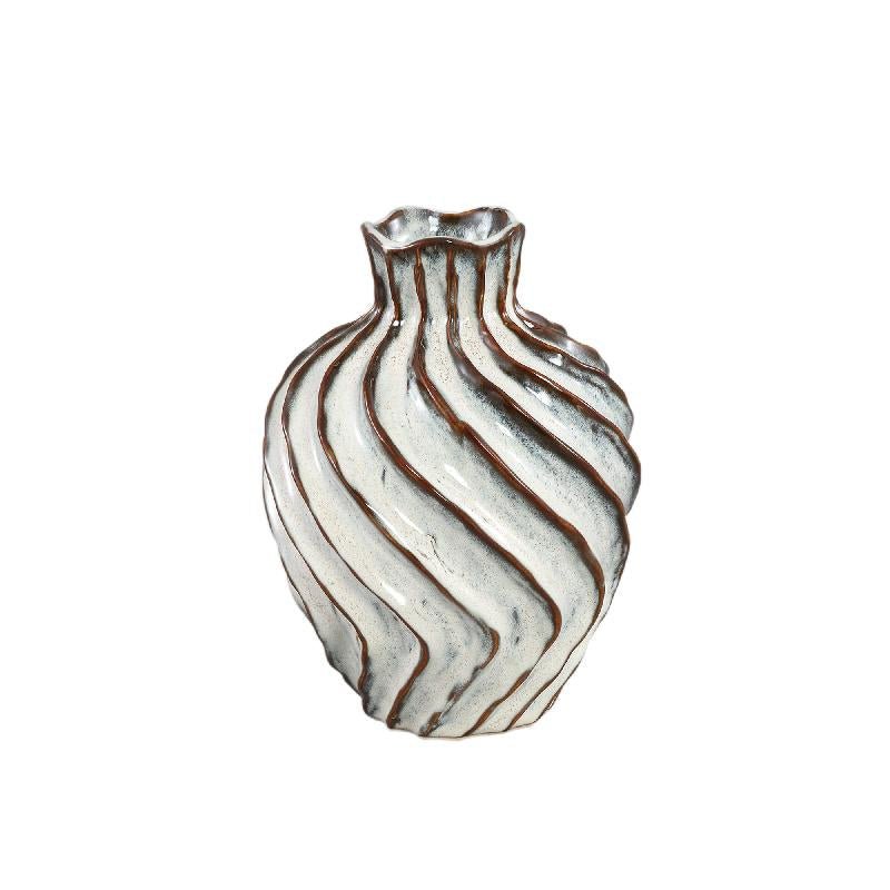 Marel White Round Ceramic Vase Swirl Lines Medium