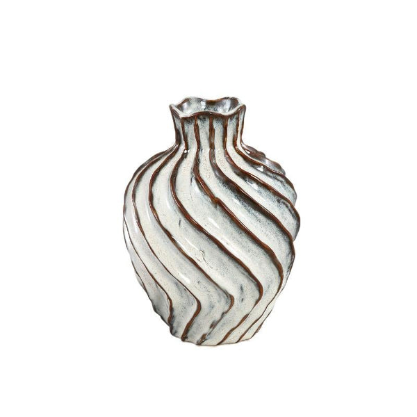 Marel White Round Ceramic Vase Swirl Lines Medium