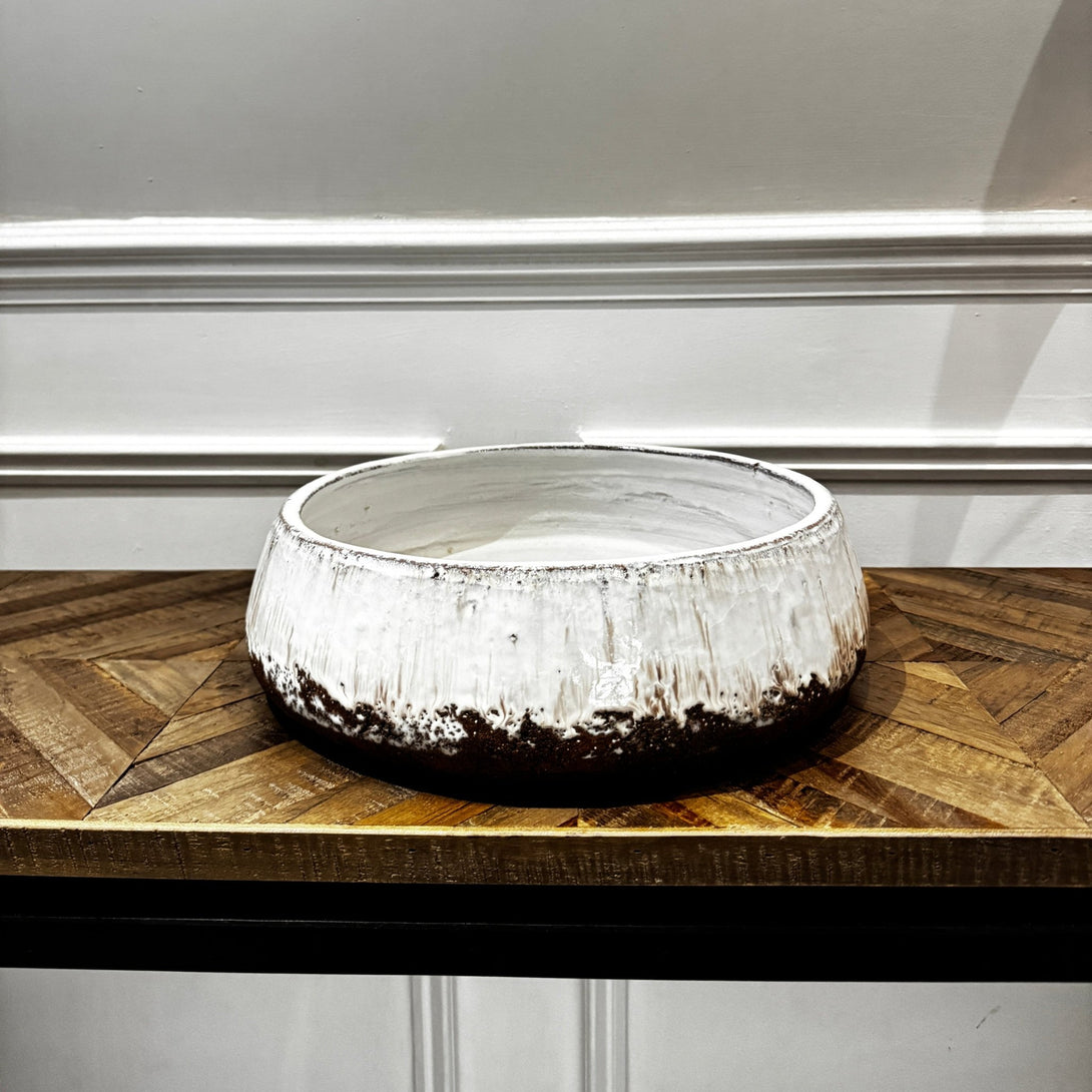 Medium Aged Cream & Dark Brown Terracotta Bowl