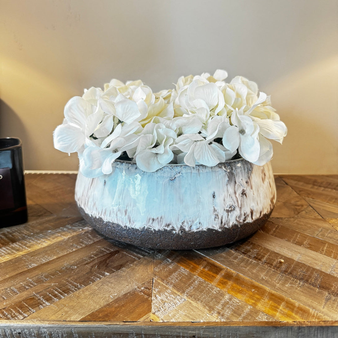 Medium Aged Cream & Dark Brown Terracotta Bowl