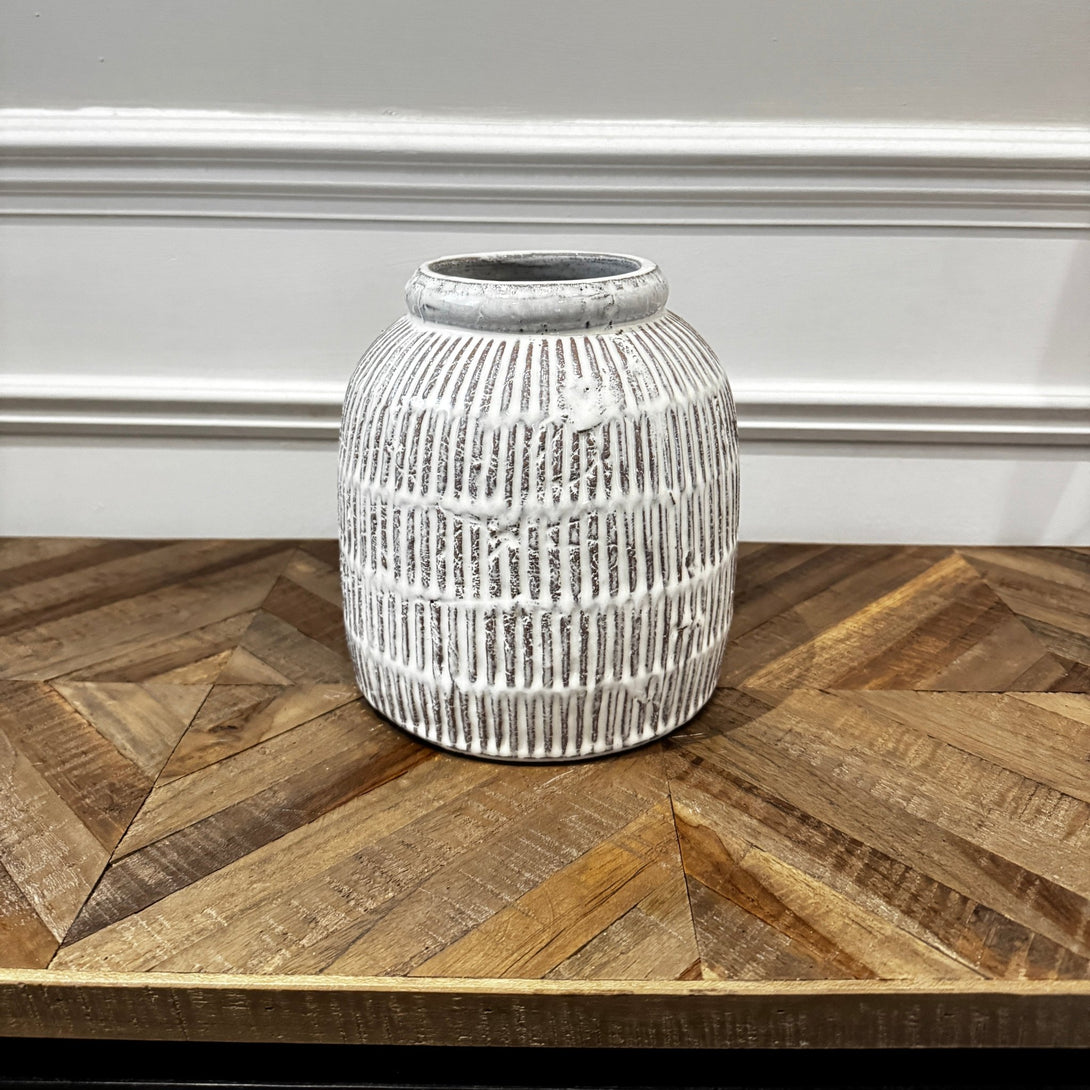 Medium White Terracotta Rigde Vase