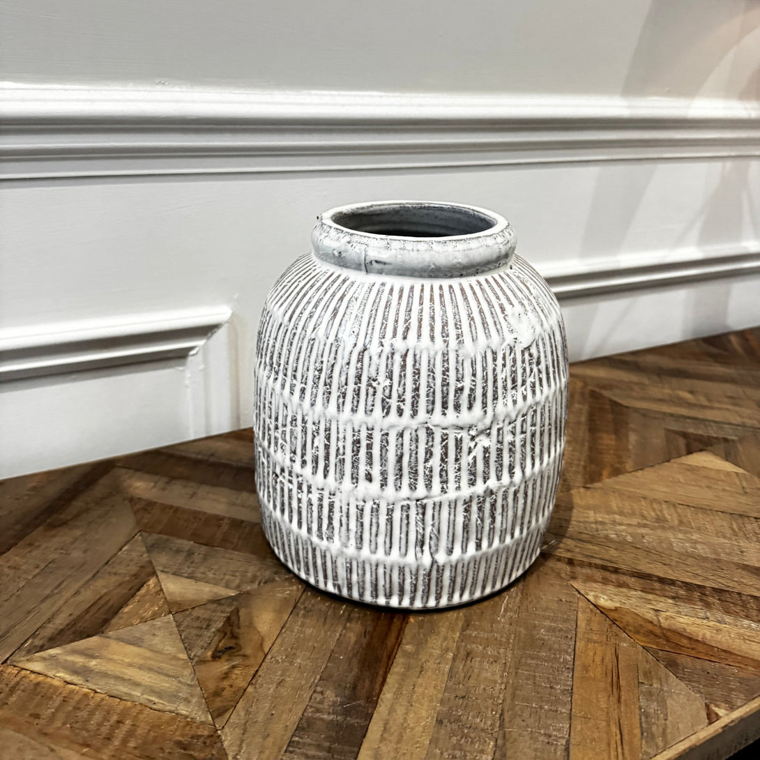 Medium White Terracotta Rigde Vase