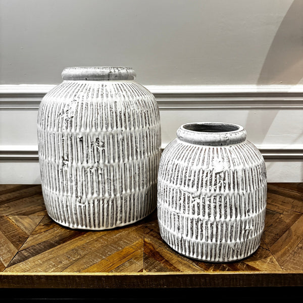 Medium White Terracotta Rigde Vase