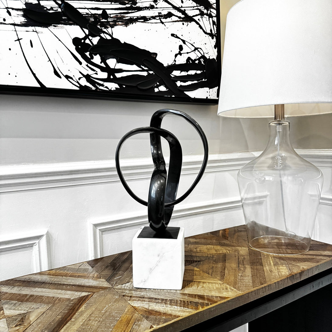 Mirano White Marble & Black Nickel Finish Knot Sculpture