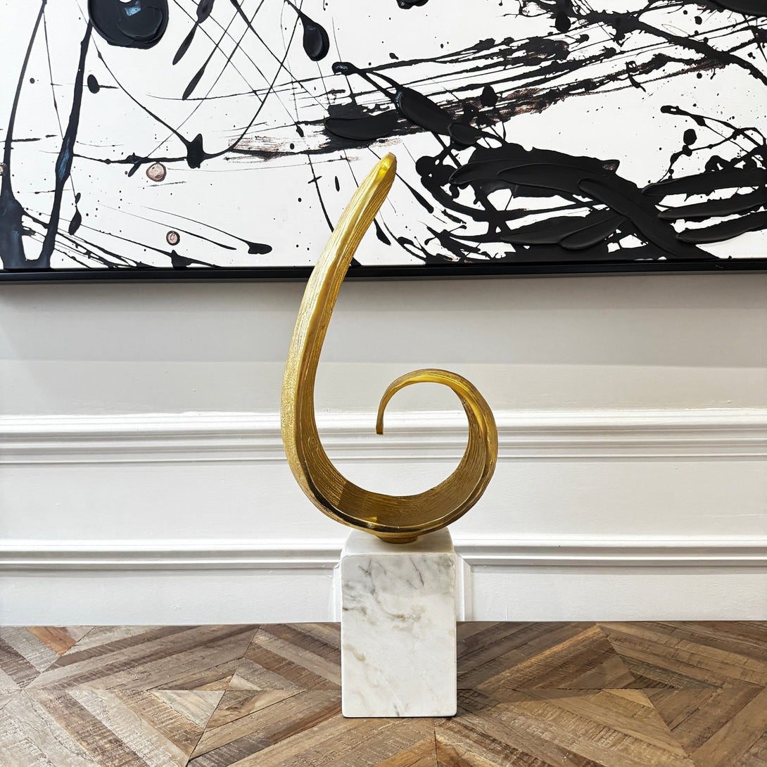 Mirano White Marble & Gold Finish Curl Sculpture