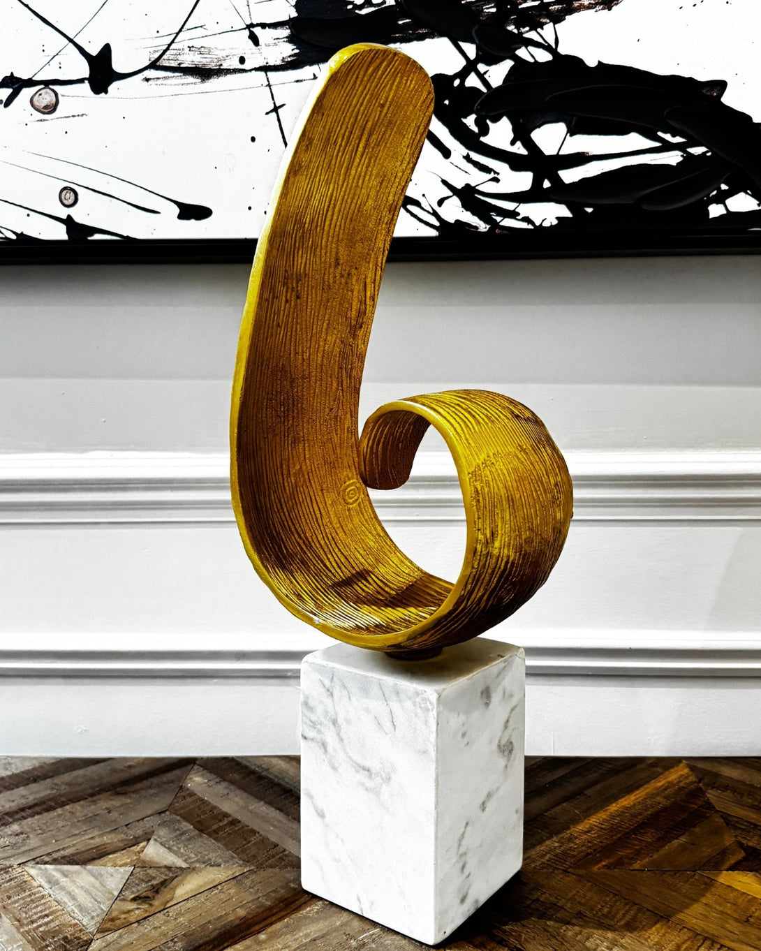 Mirano White Marble & Gold Finish Curl Sculpture