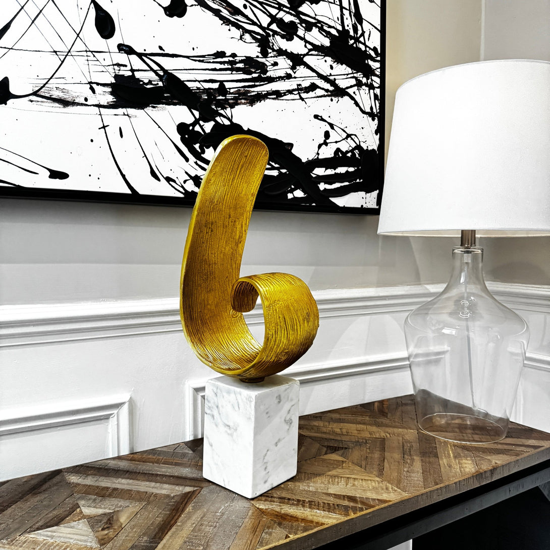 Mirano White Marble & Gold Finish Curl Sculpture