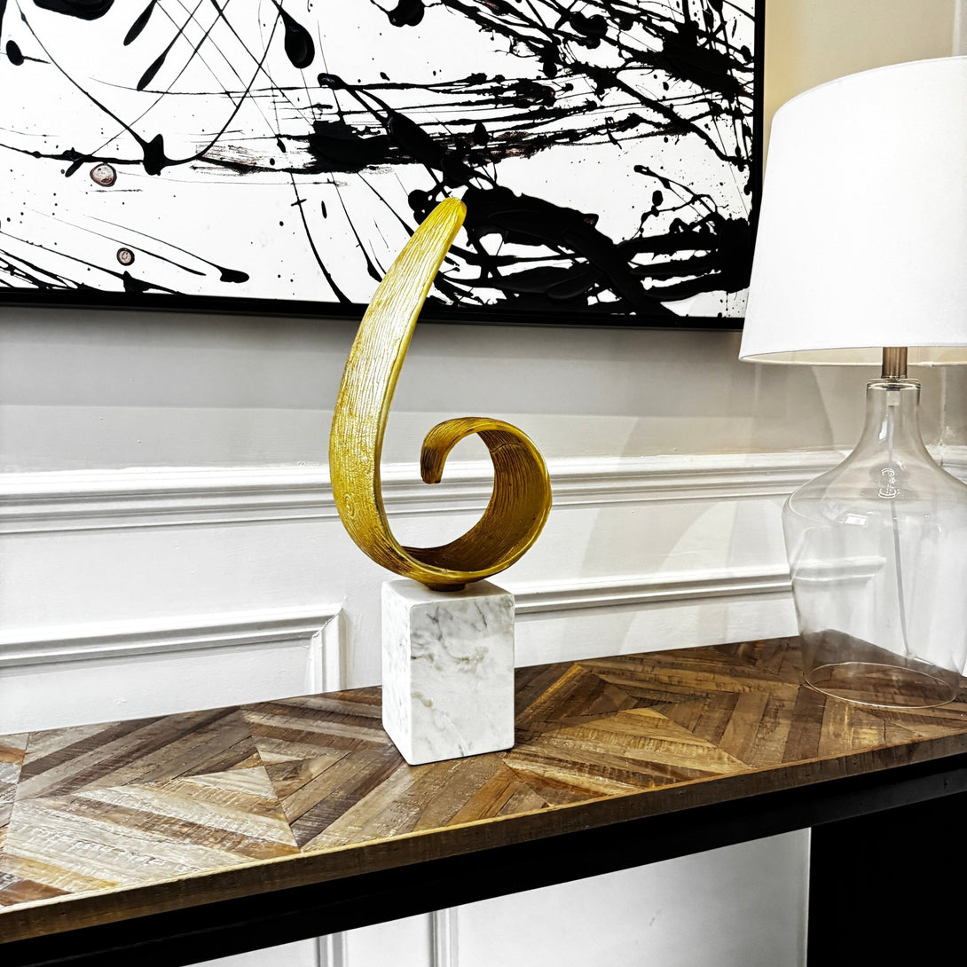 Mirano White Marble & Gold Finish Curl Sculpture