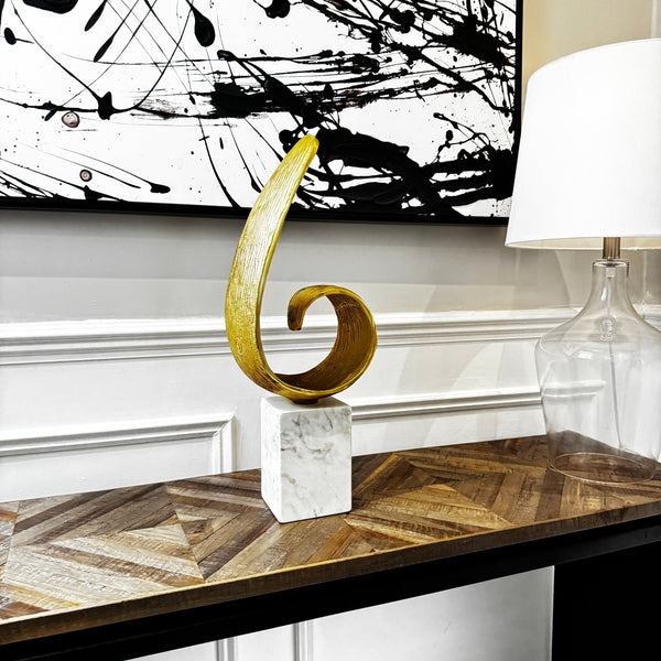 Mirano White Marble & Gold Finish Curl Sculpture