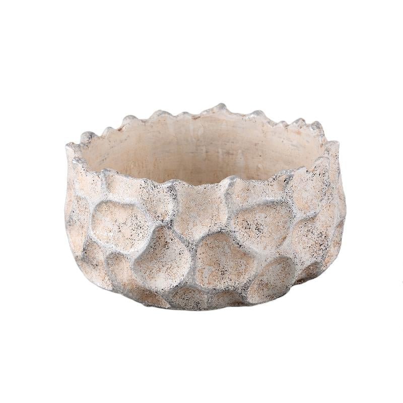 Nima Cream Cement Pot Dent Pattern Round Low Medium