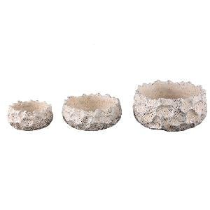 Nima Cream Cement Pot Dent Pattern Round Low Medium