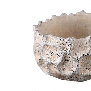 Nima Cream Cement Pot Dent Pattern Round Low Medium
