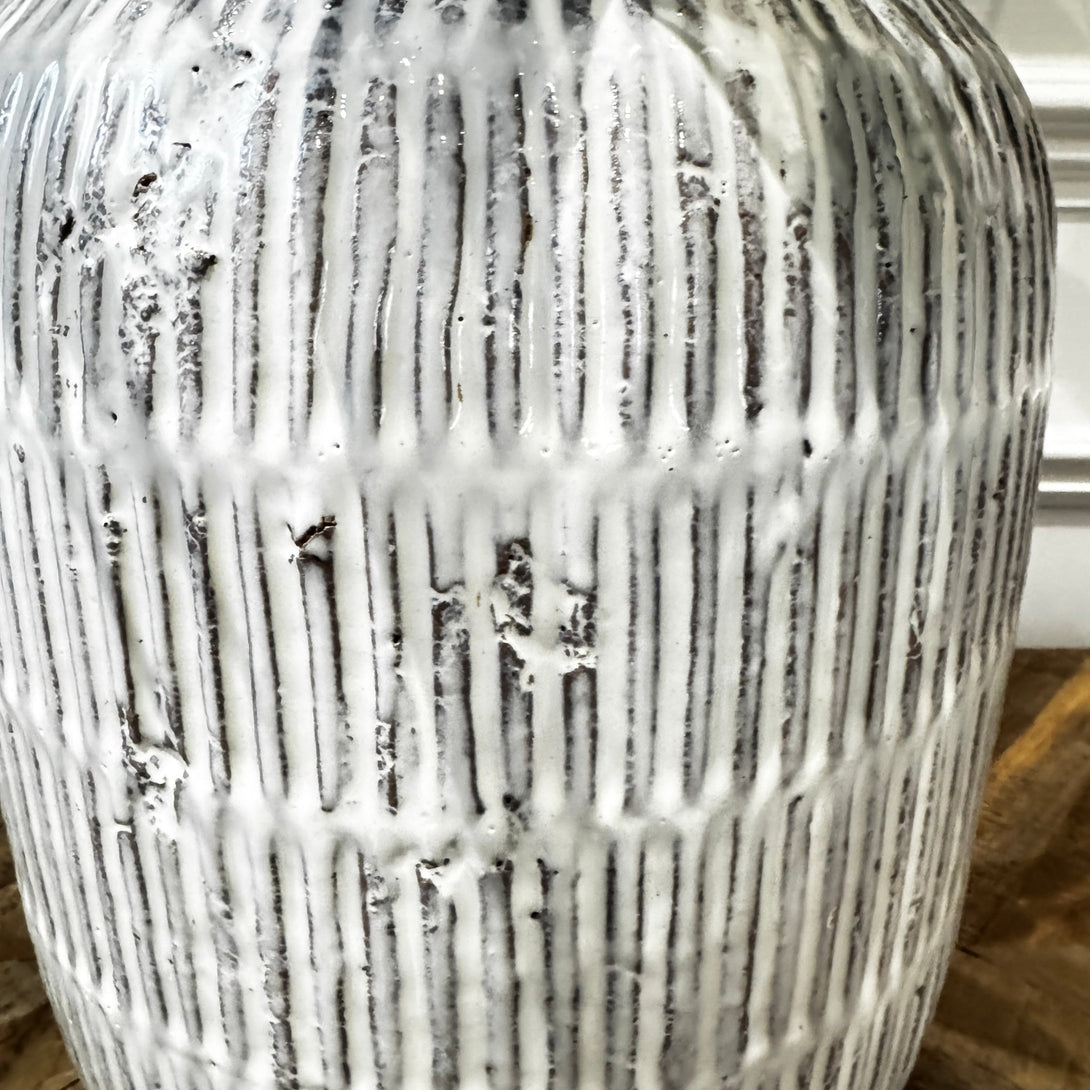 White Terracotta Ridge Vase