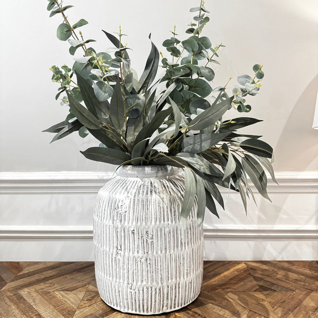 White Terracotta Ridge Vase