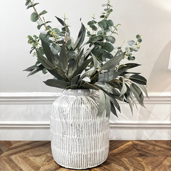 White Terracotta Ridge Vase