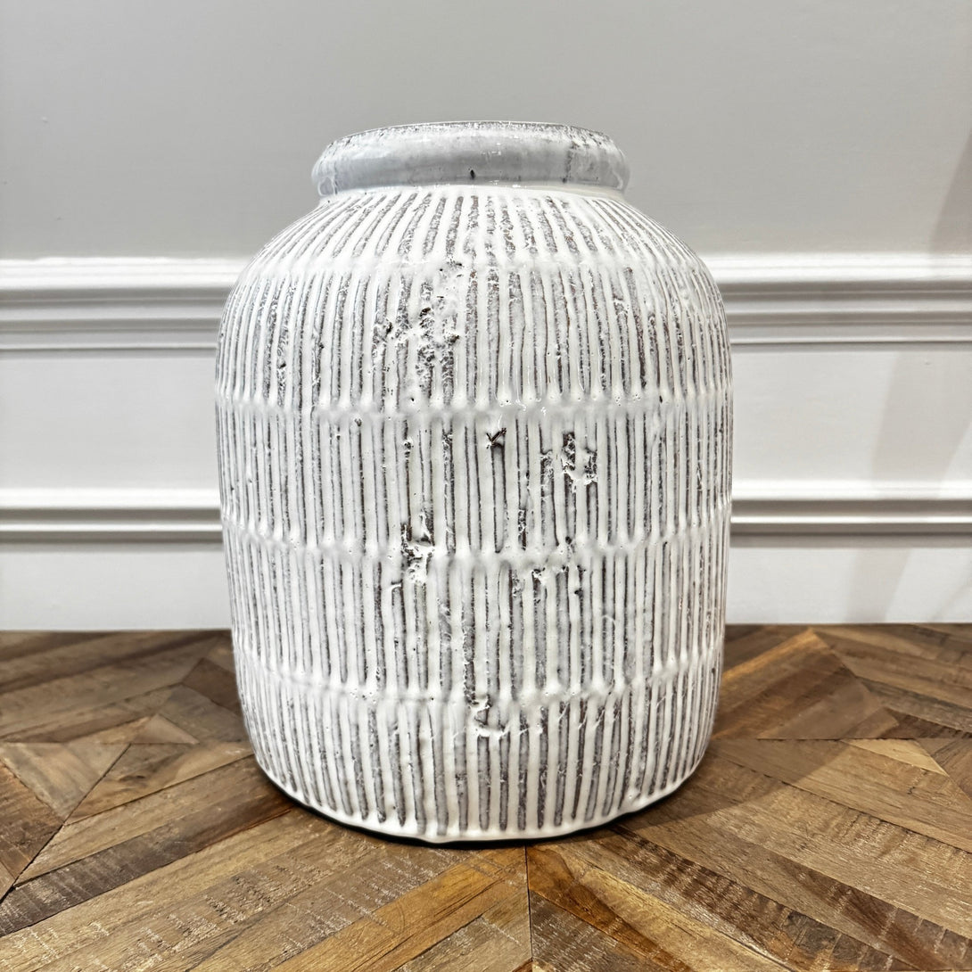 White Terracotta Ridge Vase